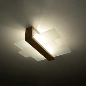 Plafoniera Feniks 2xE27 lemn/sticla natural wood rectangular - Img 3