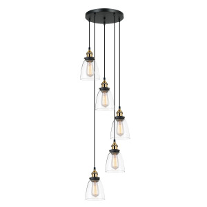 Lustra Francis 5xE27 metal/sticla negru/auriu Italux
