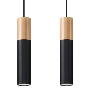Lustra Pablo 2xGU10 metal/lemn negru tubular