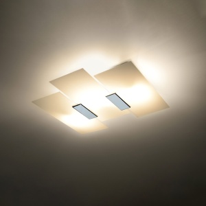 Plafoniera Fabiano 2xE27 metal/sticla alb/crom rectangular - Img 3