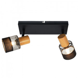 Spot bara Coletta 2xE14 metal/lemn negru/fag Italux