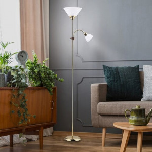 Lampadar Action 1+1xE27+E14 metal/acril auriu/alb Rabalux