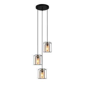 Lustra Kalula 3xE27 metal/sticla negru/amber rotund Italux