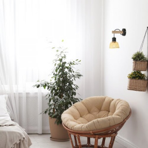 Aplica Rattan 1xE27 metal/lemn/ratan negru/natur Rabalux
