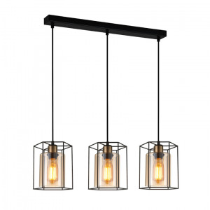 Lustra Kalula 3xE27 metal/sticla negru/amber Italux