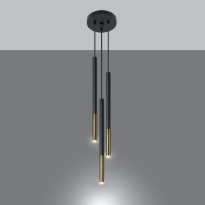 Lustra Mozaica 3P 3xG9 metal negru/auriu tubular - Img 3