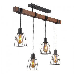Lustra Reda 4xE27 metal/lemn negru mat Italux