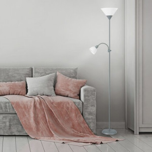 Lampadar Action 1+1xE27+E14 metal/acril argintiu/alb Rabalux