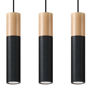 Lustra Pablo 3xGU10 metal/lemn negru tubular