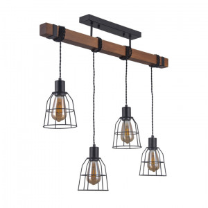 Lustra Reda 4xE27 metal/lemn negru mat Italux