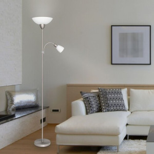 Lampadar Diana 1+1xE27+E14 metal/sticla/acril nichel/alb Rabalux