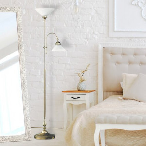 Lampadar Marian 2xE27 metal/sticla bronz/alb Rabalux