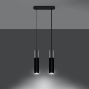 Lustra Borgio 2xGU10 metal/ciment negru/gri tubular - Img 3