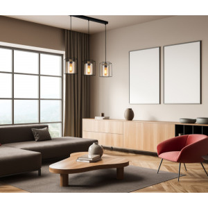 Lustra Kalula 3xE27 metal/sticla negru/amber Italux