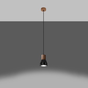 Pendul Qubic 1xE27 ciment/lemn negru rotund - Img 3