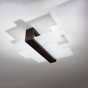 Plafoniera Feniks 2xE27 lemn/sticla wenge rectangular - Img 2