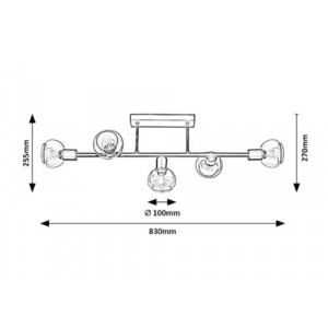 Plafoniera Sullivan 5xE14 metal/sticla negru/fumuriu Rabalux