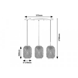 Pendul Adalla 3xE27 metal/ratan negru/multicolor Rabalux