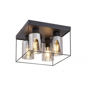 Plafoniera Chadwick 4xE27 metal/sticla negru/fumuriu Rabalux