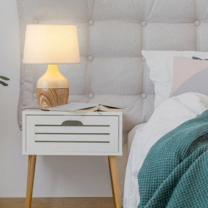 Veioza Yvette 1xE14 ceramica/textil bej/alb Rabalux