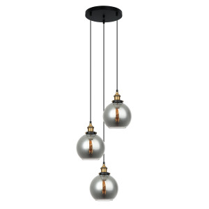 Lustra Cardena 3xE27 metal/sticla negru/auriu/fumuriu Italux
