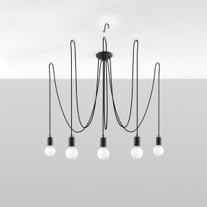 Lustra Edison 5xE27 textil/metal negru - Img 2