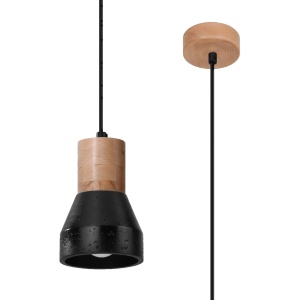 Pendul Qubic 1xE27 ciment/lemn negru rotund - Img 1