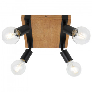 Plafoniera Molini 4xE27 metal/lemn negru/stejar Italux