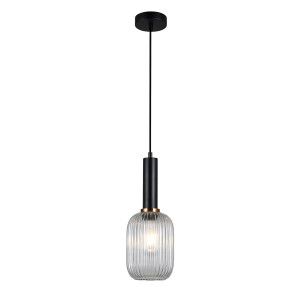 Pendul Antiola S 1xE27 metal/sticla negru/transparent Italux