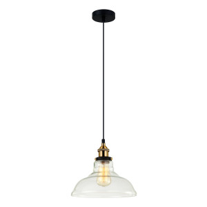Pendul Hubert 1xE27 metal/sticla negru/auriu/transparent Italux