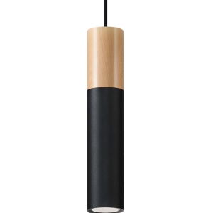 Pendul Pablo 1xGU10 metal/lemn negru tubular