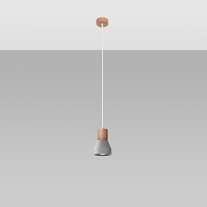 Pendul Qubic 1xE27 ciment/lemn gri rotund - Img 2