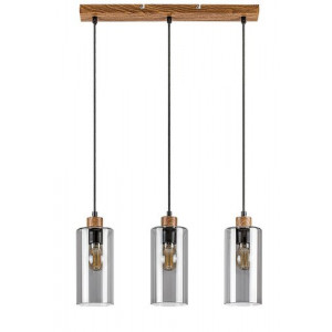 Pendul Tanno 3xE27 metal/sticla stejar/fumuriu Rabalux