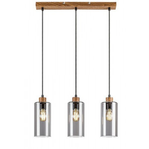 Pendul Tanno 3xE27 metal/sticla stejar/fumuriu Rabalux