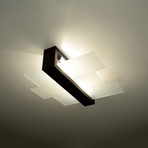 Plafoniera Feniks 2xE27 lemn/sticla wenge rectangular - Img 3