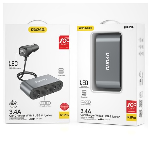 Extensie Bricheta Dudao R1 Pro, 3 Iesiri, 2 x USB-A, Afisaj