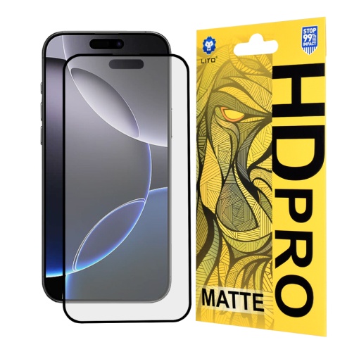 Folie ecran HN 6D MATTE, iPhone 16 Pro Max, Tempered Glass, Black frame