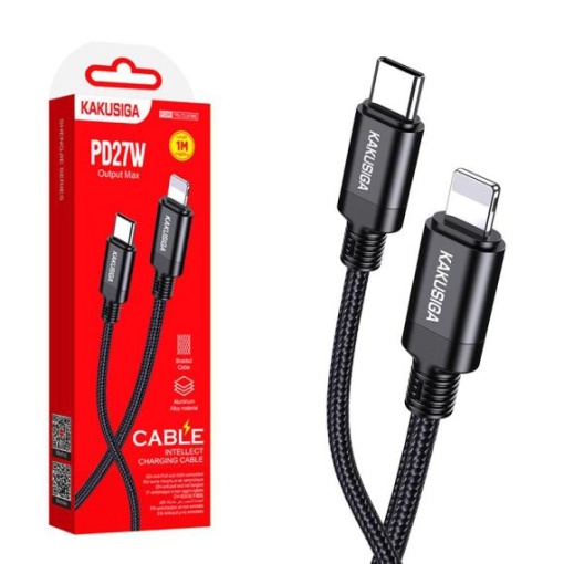 Cablu Date si Incarcare KAKU, USB-C la Lightning, PD27W, QC3.0, Braided, 1m, BLACK