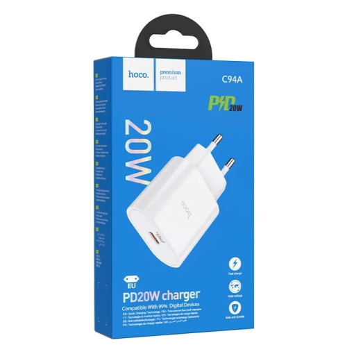 Hoco (C94A) - Incarcator Retea, PD20W, 1xUSB-C, PPS, White