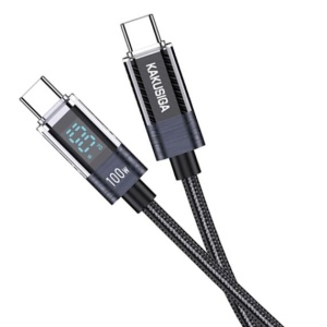 Cablu Date si Incarcare, USB-C, PD100W, QC3.0, Braided, LED Power, 1m BLACK - Img 2