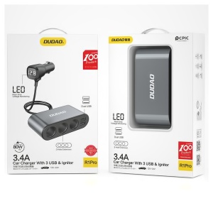 Extensie Bricheta Dudao R1 Pro, 3 Iesiri, 2 x USB-A, Afisaj - Img 1
