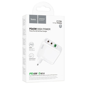 Incarcator auto Retea, 65W, 2xUSB-C, 1xUSB-A, PD, QC 3.0, WHITE - Img 2