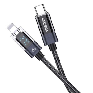 Cablu Date si Incarcare, USB-C la Lightning, PD27W, QC3.0, Braided, LED Power, 1m, BLACK - Img 2