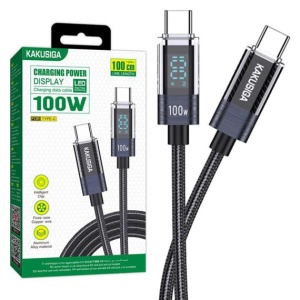 Cablu Date si Incarcare, USB-C, PD100W, QC3.0, Braided, LED Power, 1m BLACK - Img 1