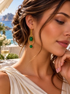 Cercei cu Jad Verde și accesorii aurii - Img 2