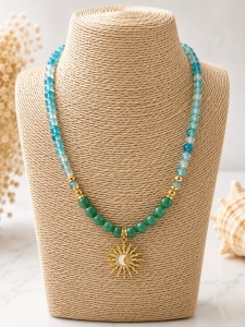Colier handmade cu Agate și pandantiv Soare