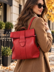 Rucsac Corina, piele naturala, rosu