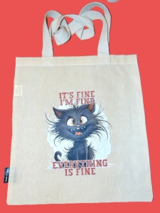Sacosa textila, cu imprimeu Crazy Cat - Img 2
