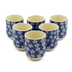 Set 6 cești de ceai din ceramică, margarete albastru – 190 ml