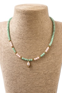 Colier handmade cu Amazonit, Opal roz și perlă de cultură